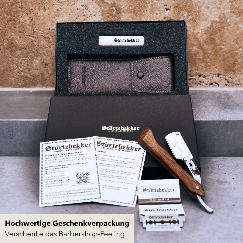 Störtebekker Rasiermesser 'Heartwood' mit Holzgriff Etui Schwarz