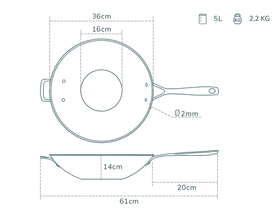 Olavson Kupferkern Wok - 36 cm - unbeschichtet Olavson Kupferkern Wok - 36 cm - unbeschichtet