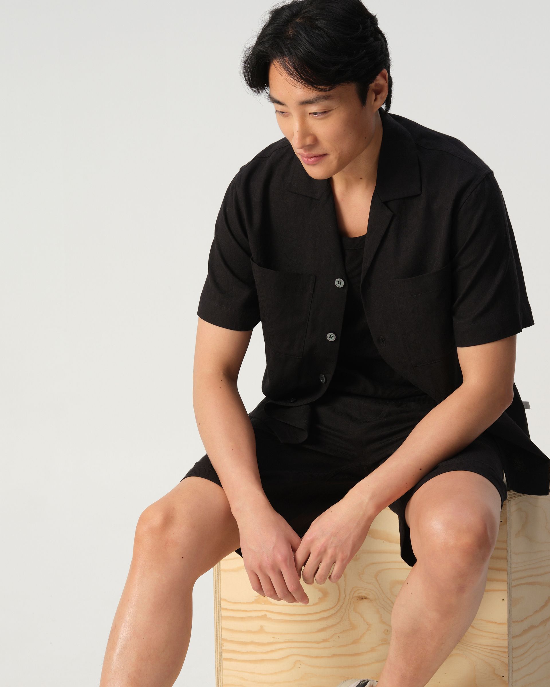 J.C. RAGS Aaron Jacquard Casual Overhemd Schwarz