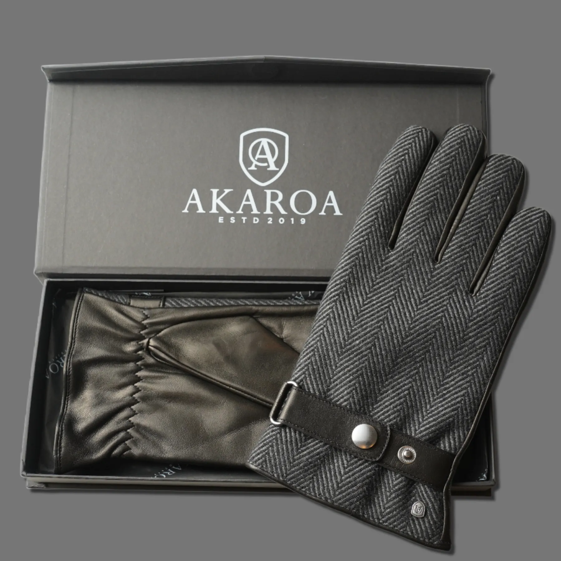 Akaroa Lederhandschuhe Ron mit Kaschmirfutter - Fischgrat