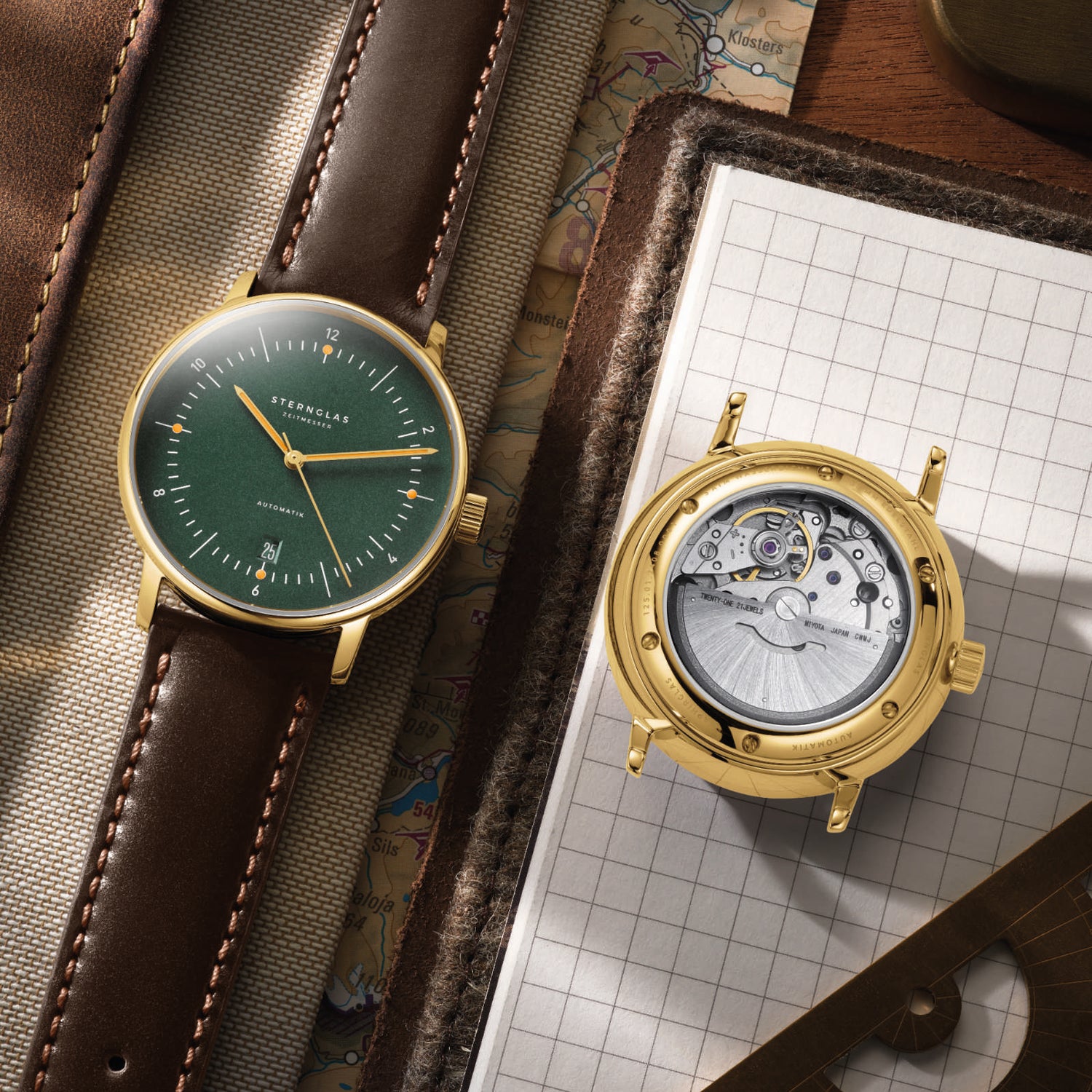 Sternglas Naos Automatik dunkelgrün gold