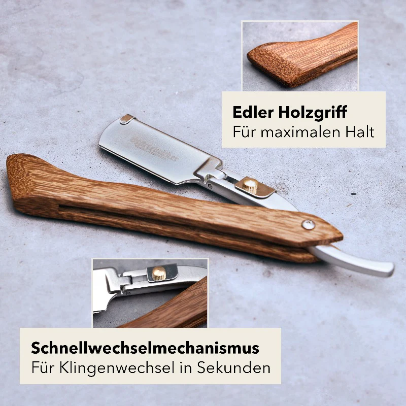 Störtebekker Rasiermesser 'Heartwood' mit Holzgriff Etui Schwarz