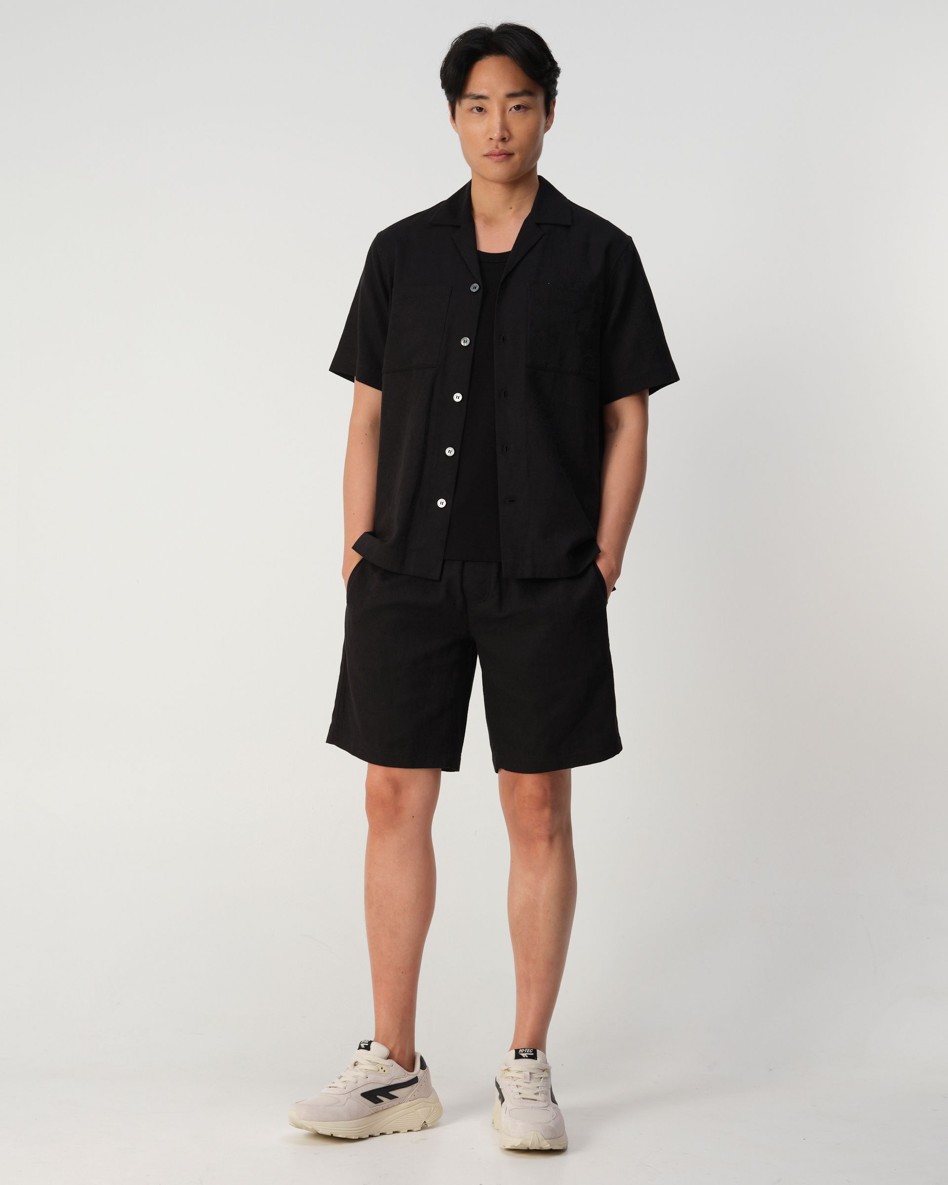 J.C. RAGS Aaron Jacquard Casual Overhemd Schwarz