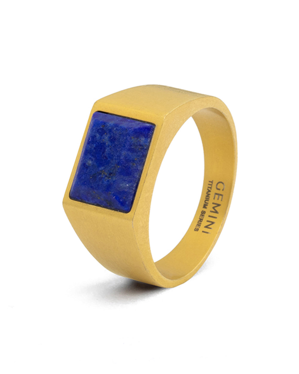 Gemini Credo Gold Blue Siegelring aus 18 Karat vergoldetem Titan mit Lapislazuli-Stein