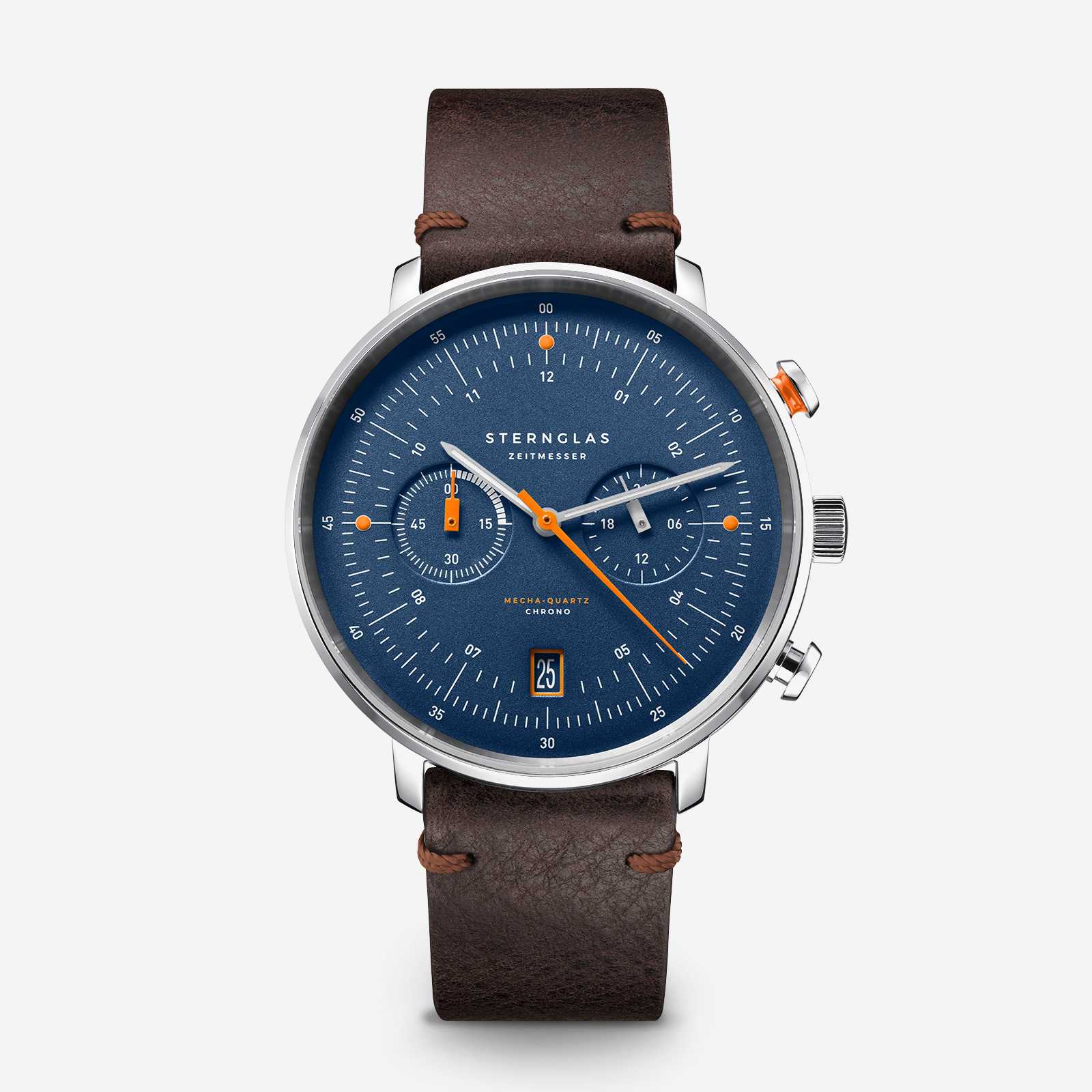 Sternglas Hamburg Chrono Edition Küste Dunkelblau Silber - Leder Vintage Mokka Armband