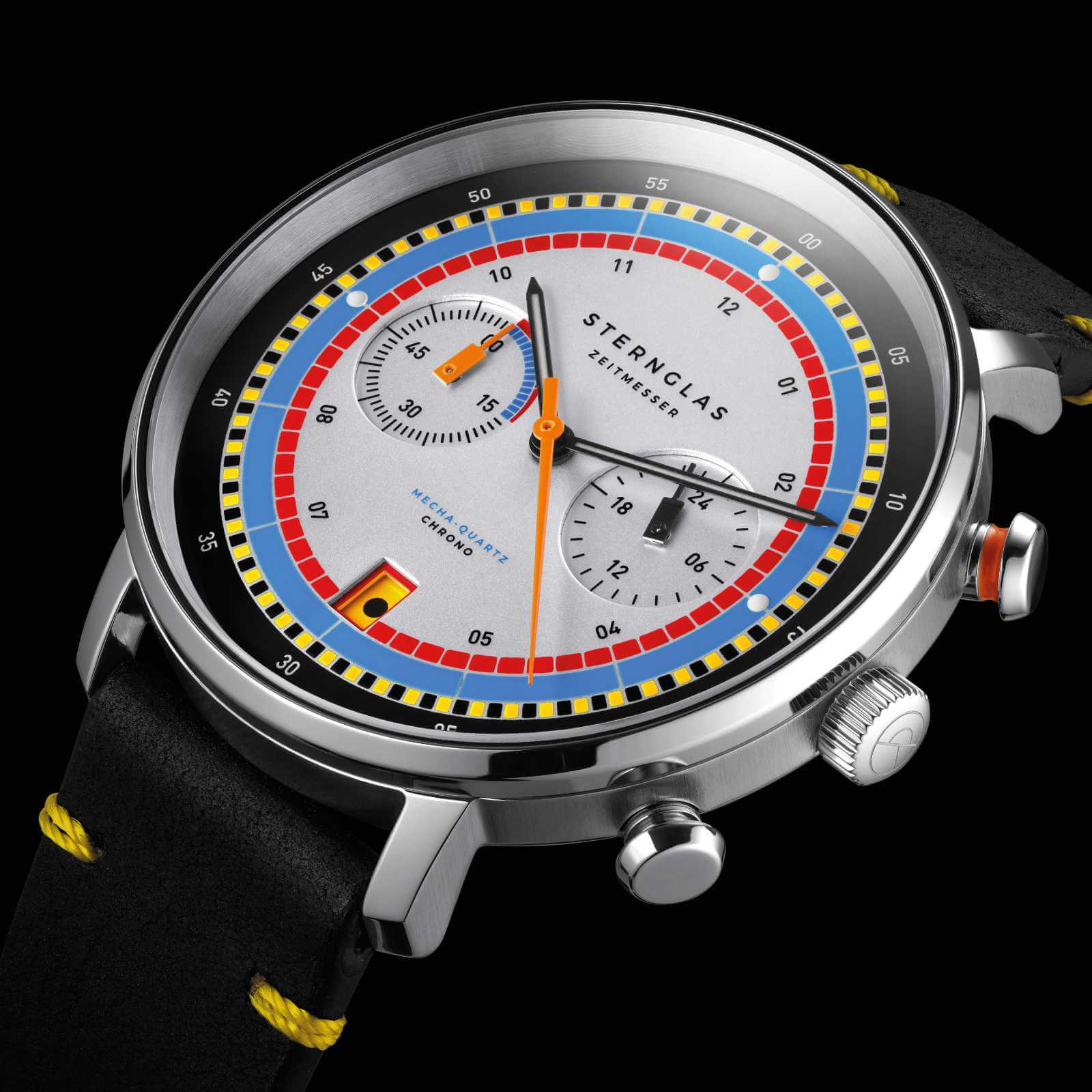 Sterglas Hamburg Chrono Regatta Silber Vintage Nero-Gelb 