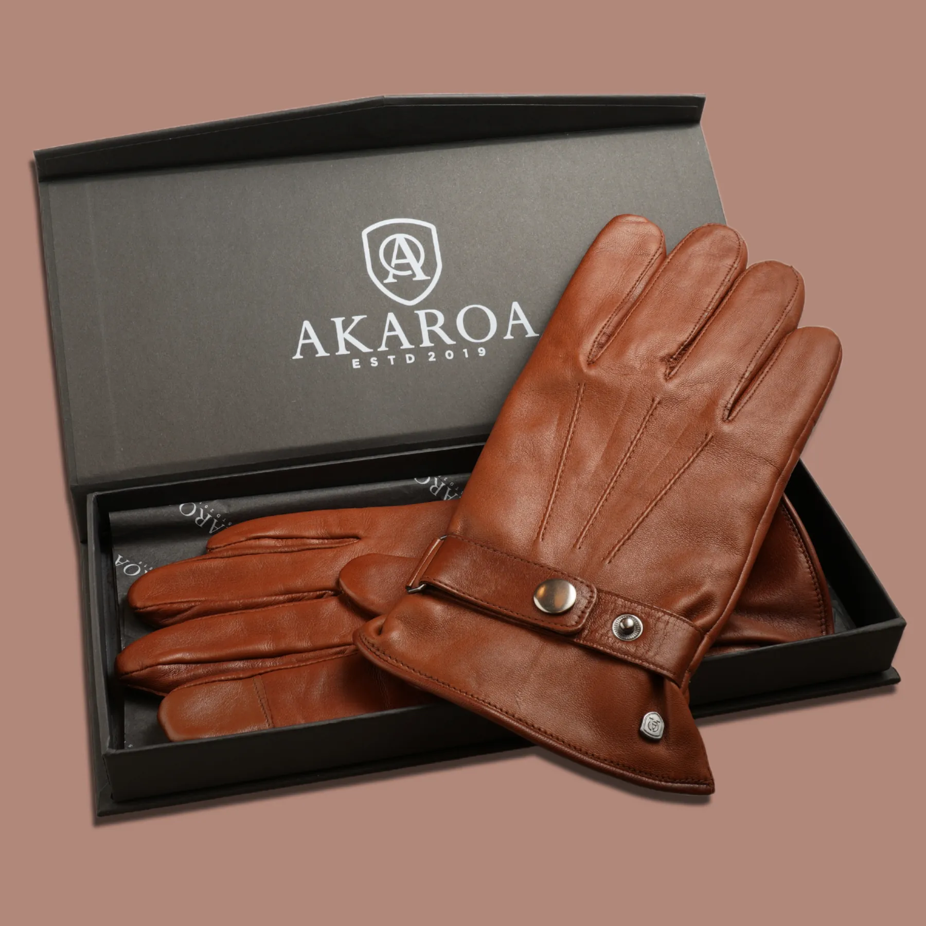 Akaroa Lederhandschuhe Ron mit Kaschmirfutter - cognac