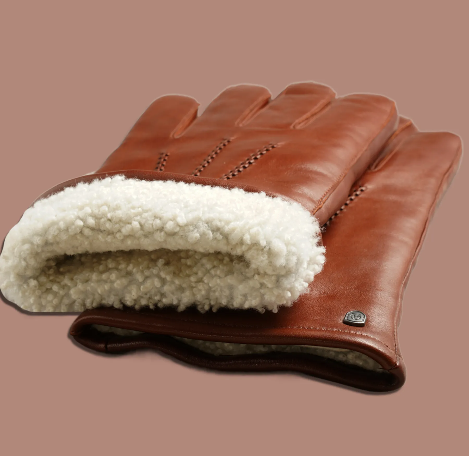 Akaroa Lederhandschuhe Dan mit Lammfellfutter - cognac