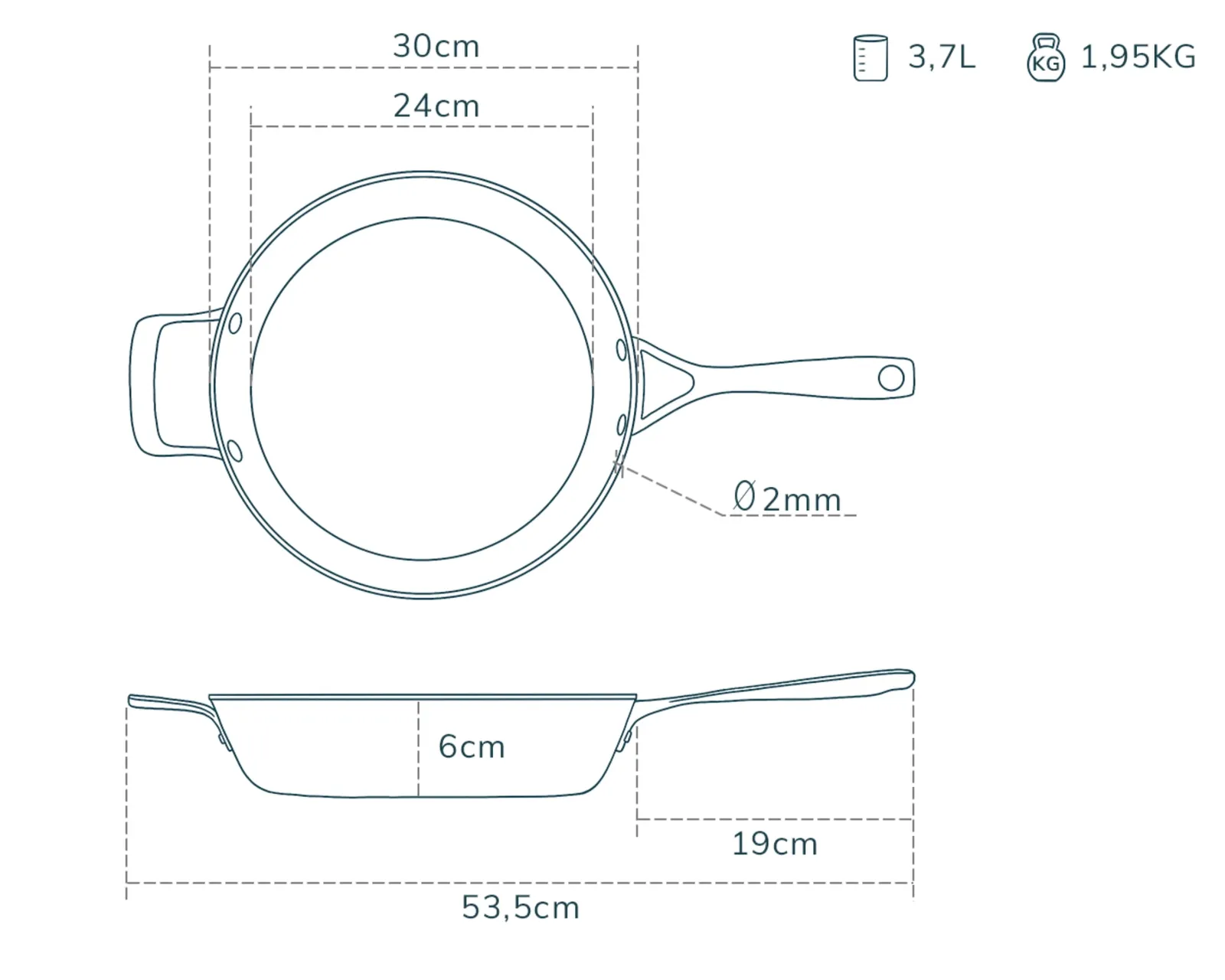 Olavson Kupferkern Pfanne - 30 cm - unbeschichtet Olavson Kupferkern Pfanne - 30 cm - unbeschichtet