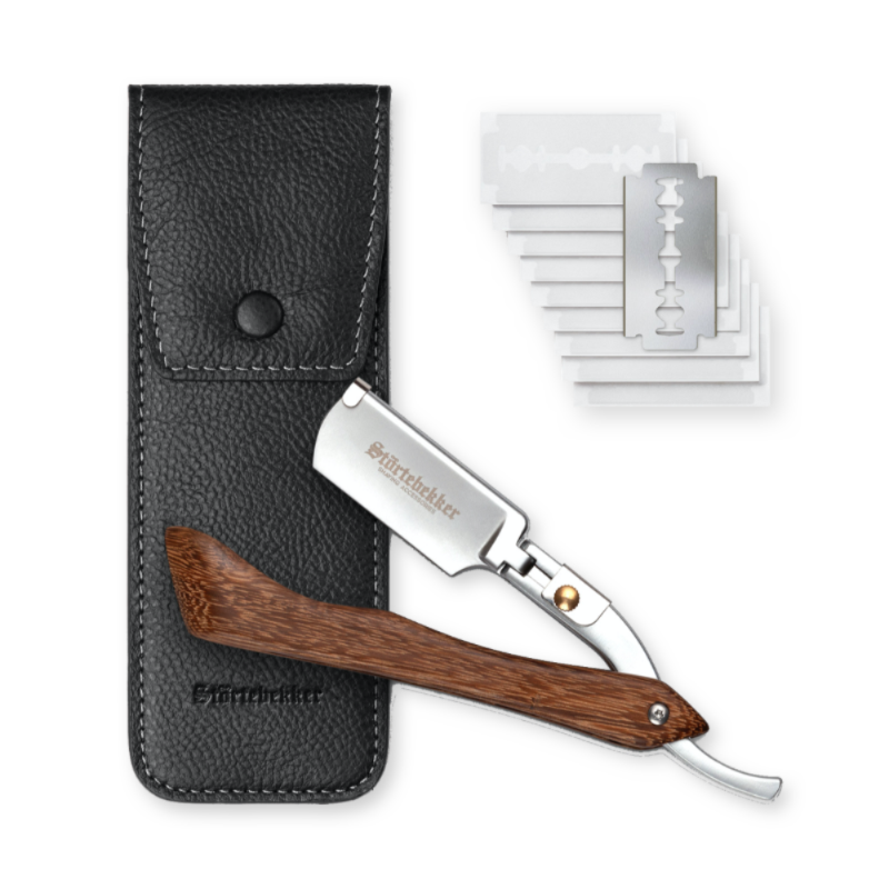 Störtebekker Rasiermesser 'Heartwood' mit Holzgriff Etui Schwarz