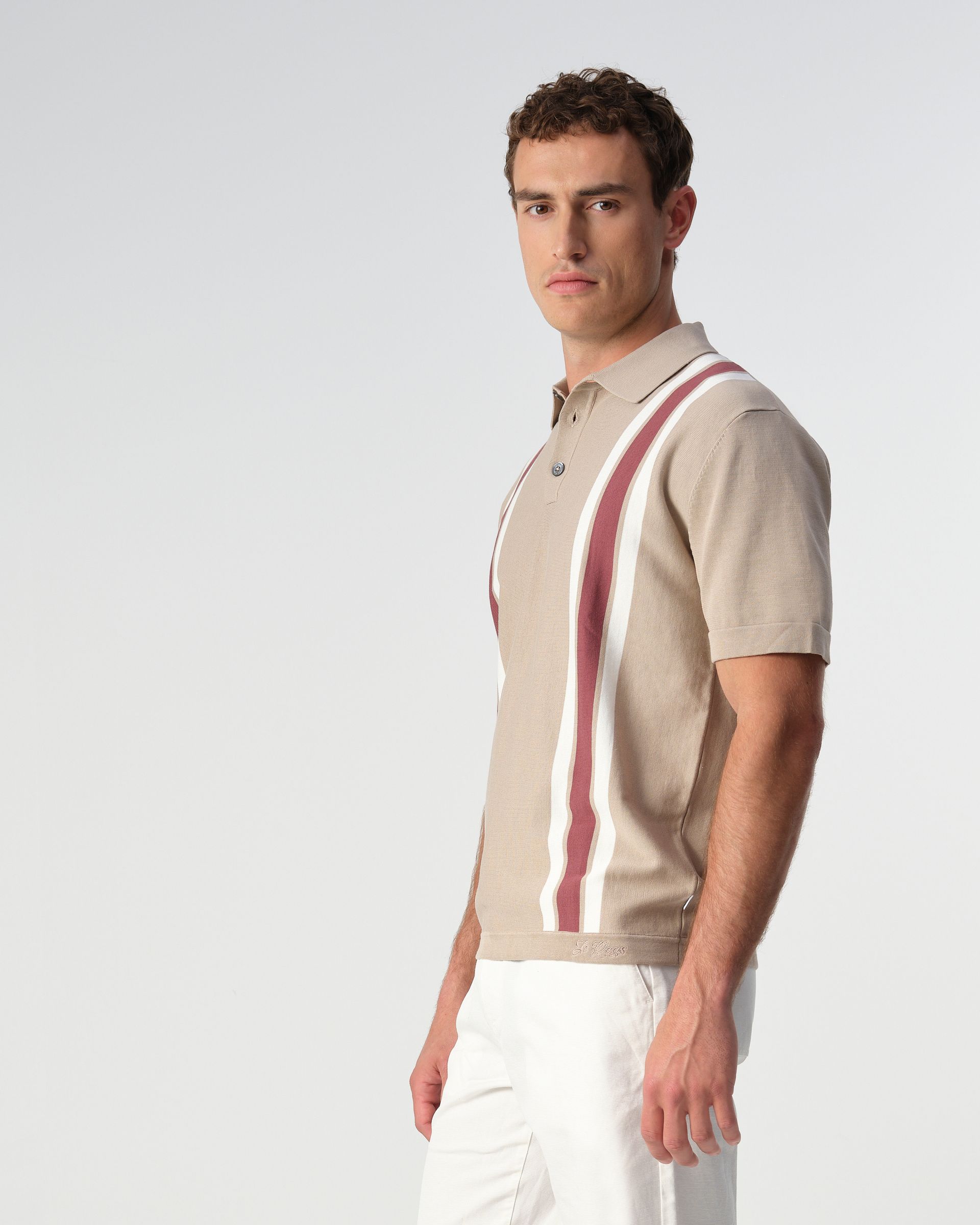 J.C. RAGS Alvie Stripe Polo Plaza Taupe