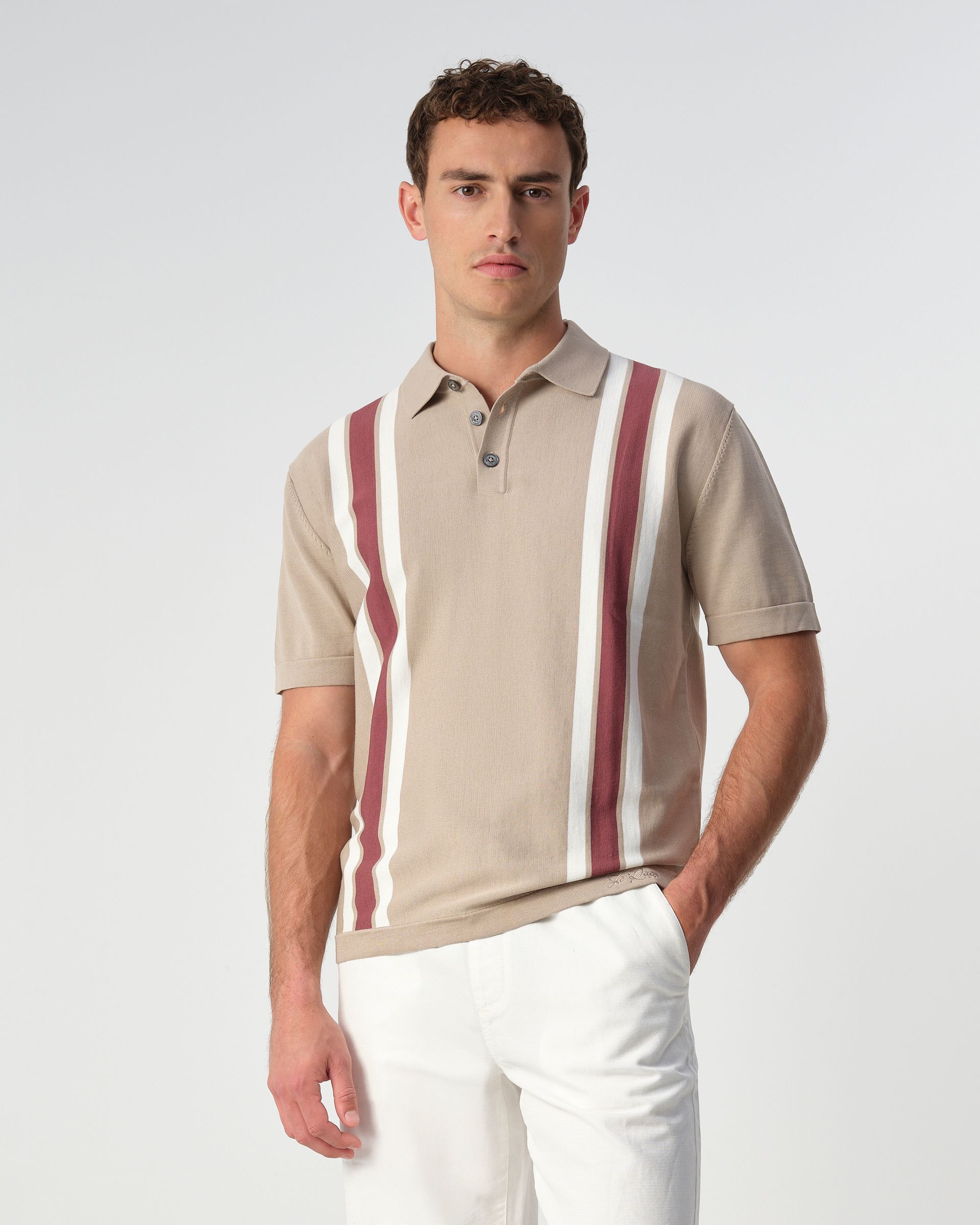 J.C. RAGS Alvie Stripe Polo Plaza Taupe