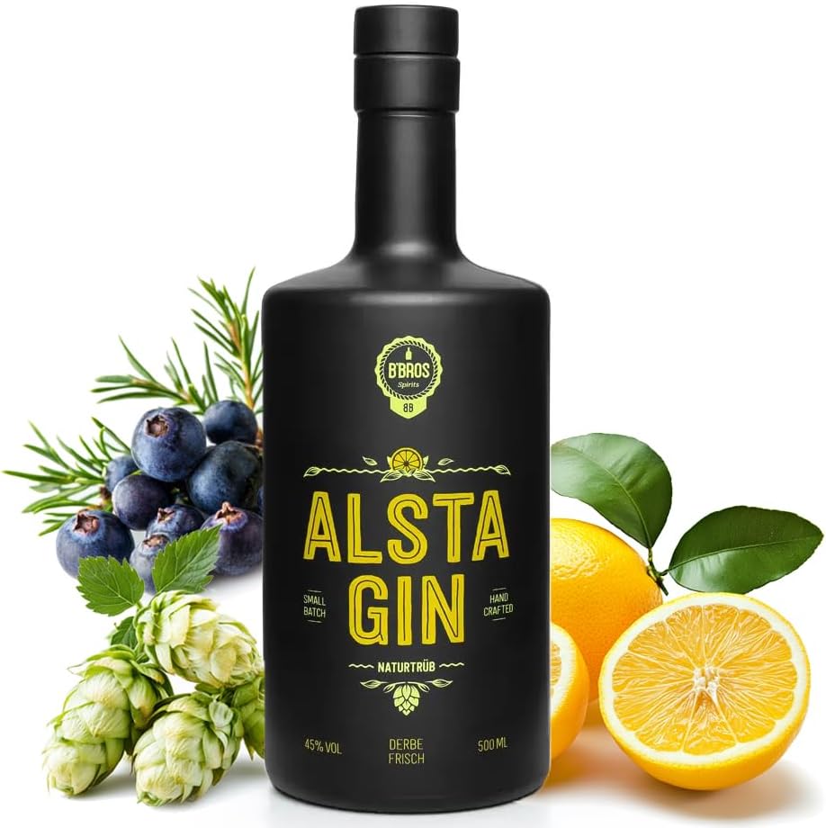 Alsta Gin Naturtrüb – Frische Zitrone & Hopfen, Handcrafted Gin aus Hamburg | 45% Vol | 500ml