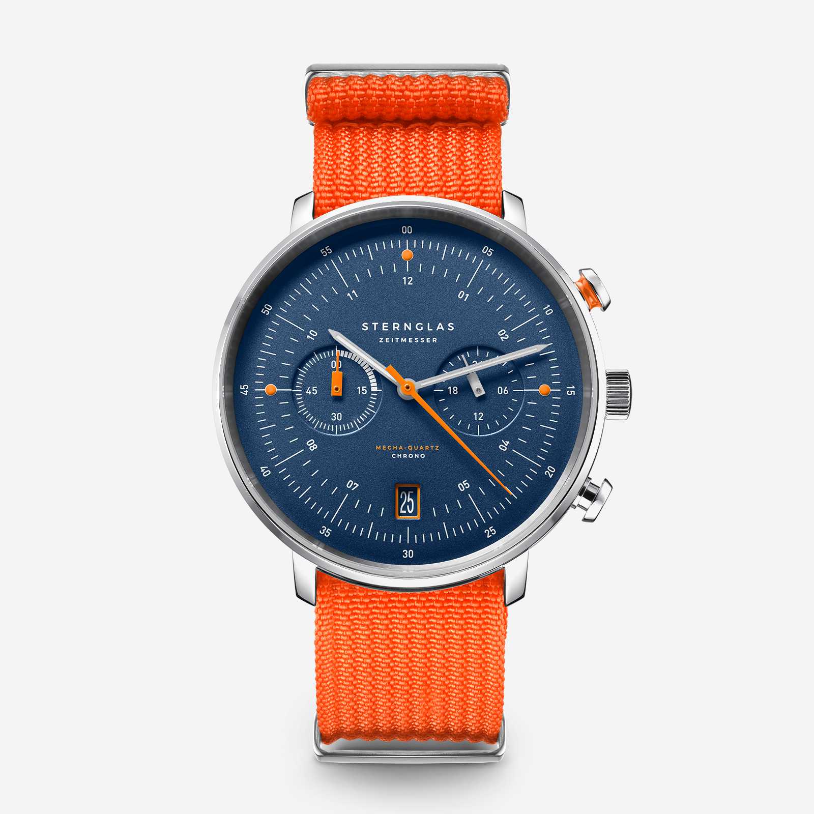 Sternglas Hamburg Chrono Edition Küste Dunkelblau Silber Nylon Field Orange