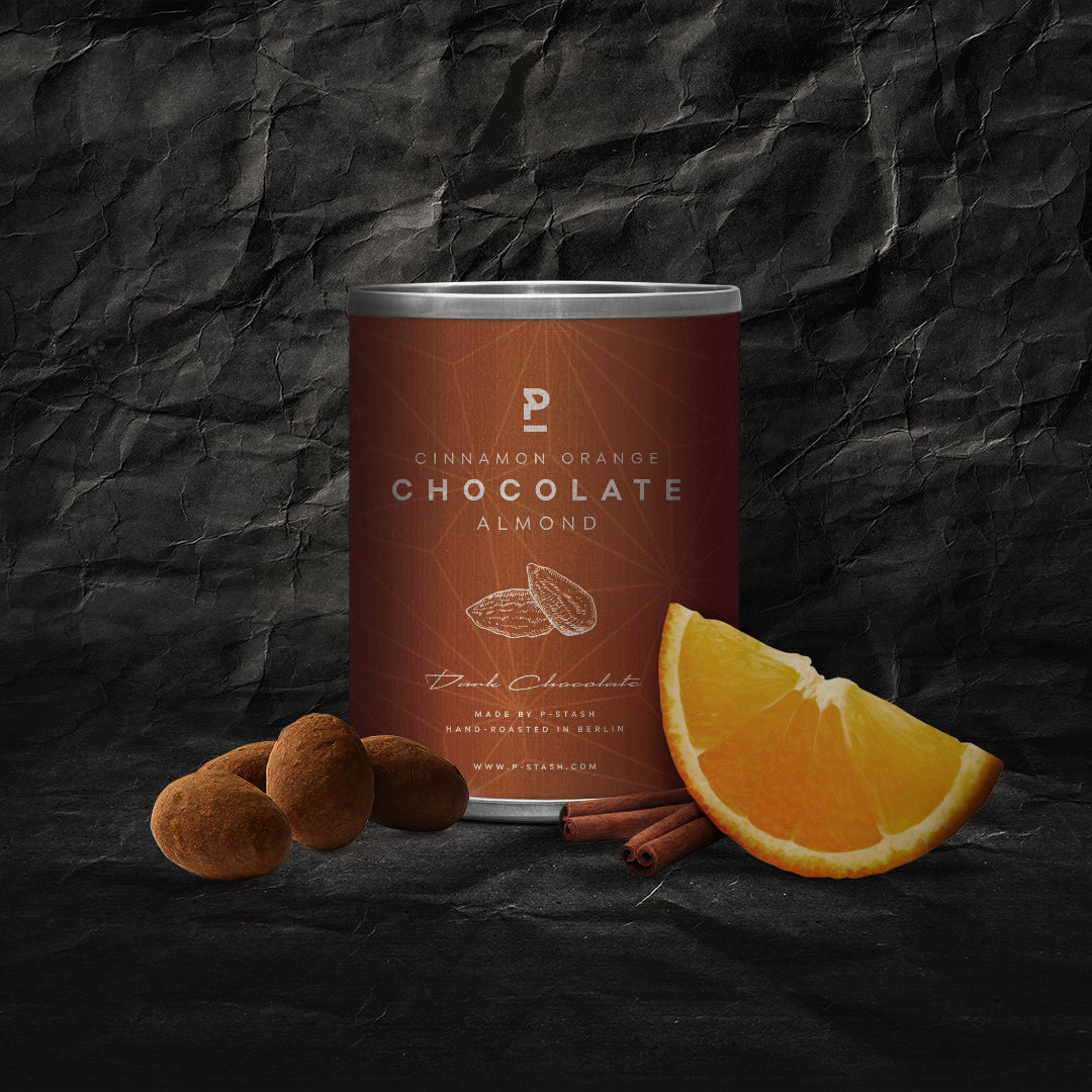 P-STASH Mandeln in dunkler Schokolade mit Zimt & Orange