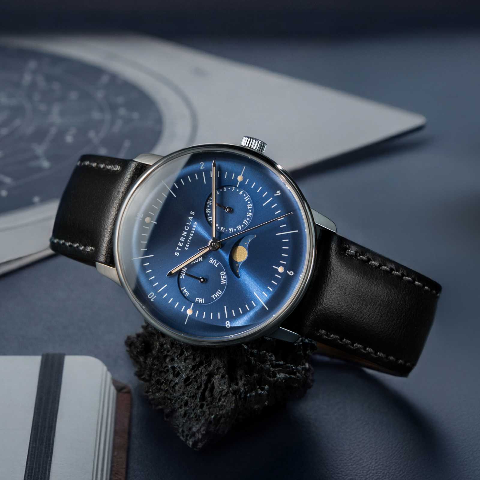 Sternglas Naos Mondphase Mitternachtsblau