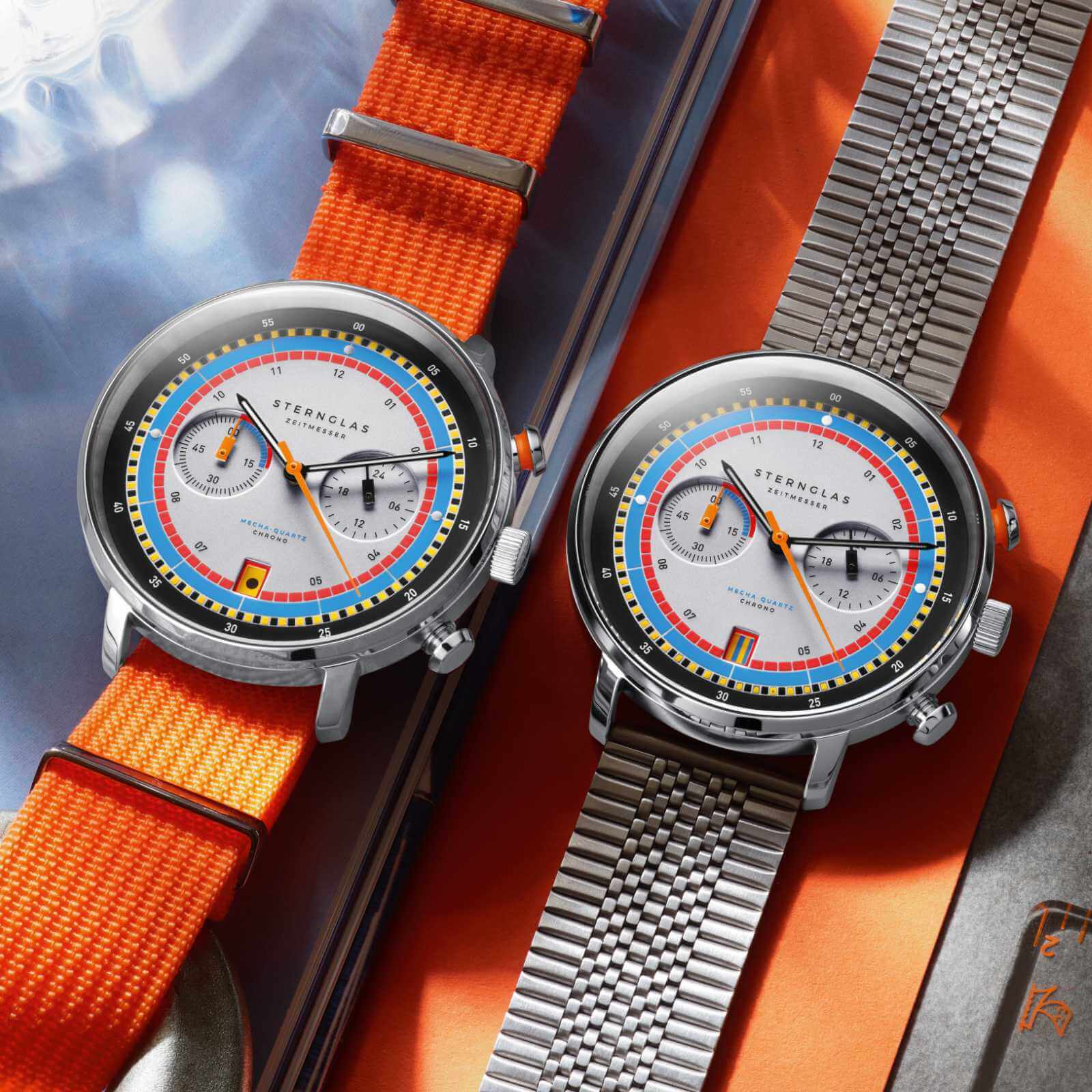 Sternglas Hamburg Chrono Regatta Silber Nylon Field Signalorange